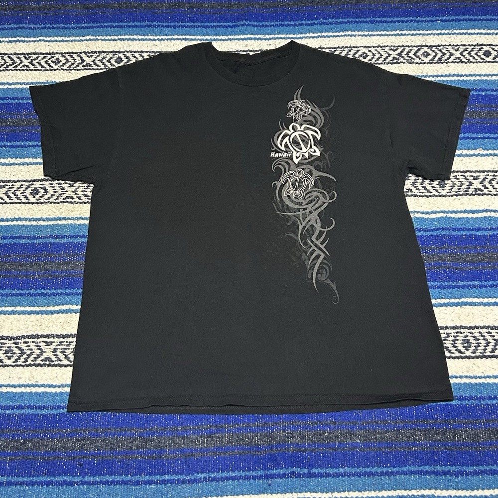 Y2K Hawaii Honu Sea Turtle Tribal Surf T Shirt Black Men's XL 2000s